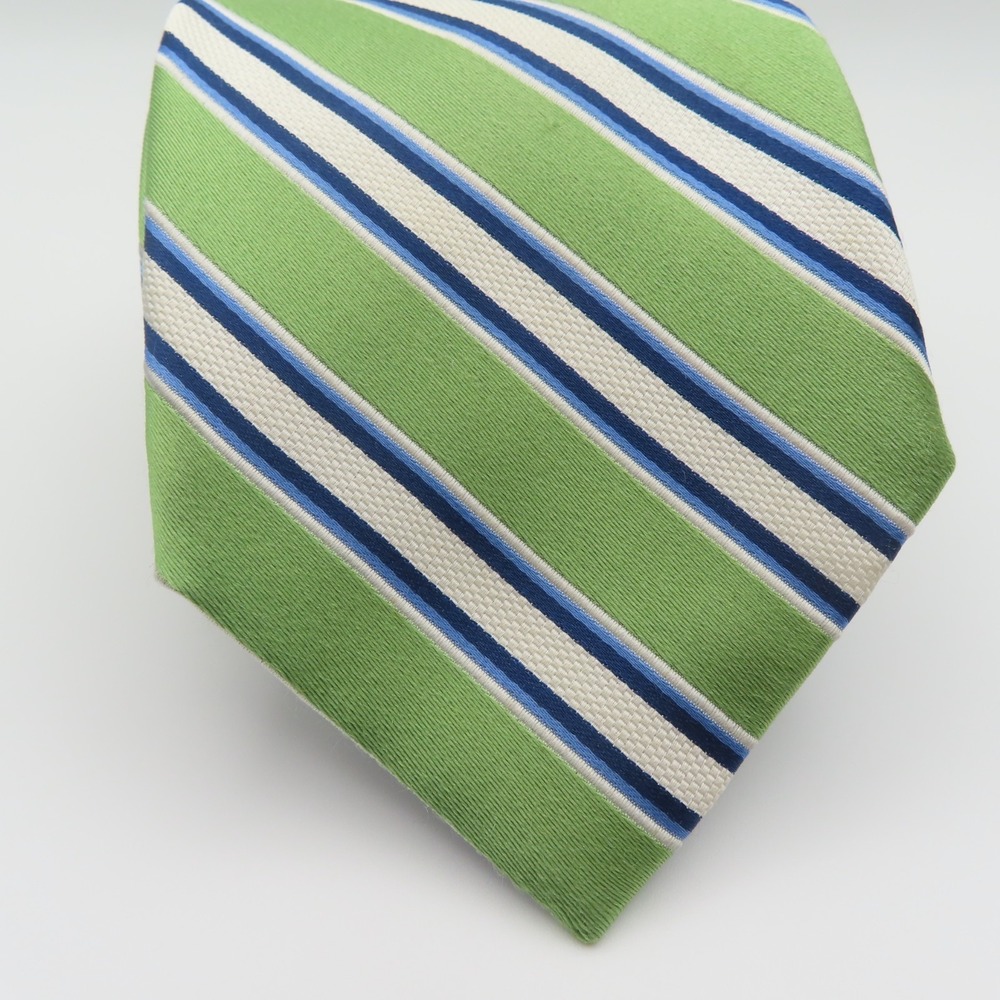 Nautica Tie Green Blue White Striped 3.5" Wide 58" Long Silk - Picture 2 of 7